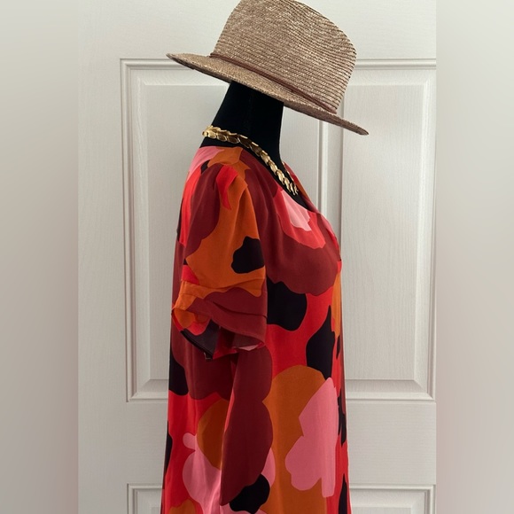 DR2 Mod Floral Short Sleeve Blouse in Coral & Pink Tones, L - Picture 4 of 8